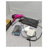 Samsung DVD player, hair dryer, earbuds