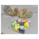 Light up mushrooms and metal vermay chickens
