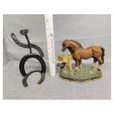 Cast horse and metal horseshoe display