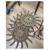 Three rotary hoe wheels
