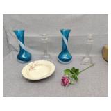 Decorative bowl, bases and glass candle holders