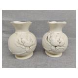 Two red wing 975 vases