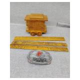 Antique rulers, Pendleton belt buckle and more