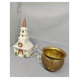 Ceramic Church, brass bowl