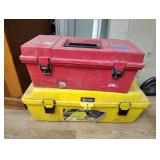 Two plastic tool boxes with contents