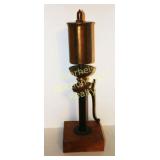 11" brass steam engine whistle mounted on wooden