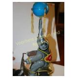 Tin Schylling up elephant on bike & twirling ball