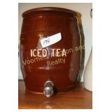 Vintage brown stoneware "Ice Tea" dispenser
