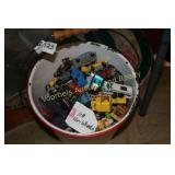 111 Hot Wheel toys in enamel water bucket