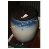 4 gal. blue/white stoneware dispenser, cracked
