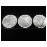 1922-D:1923:1924 PEACE SILVER DOLLARS 3 X BID