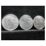 1922:1923:1924 PEACE SILVER DOLLARS 3 X BID