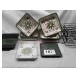 BAKING DISHES, HOT PLATES..SOME NEW..METAL RACK