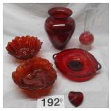6 PC RED GLASSWARE