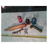 OIL CANS:ROLLING PIN:FLASHLIGHT