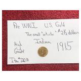 PRE WWI US GOLD 2 1/2 DOLLAR 1915 INDIAN