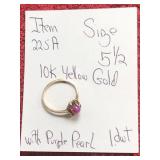 10K YELLOW GOLD PURPLE PEARL RING