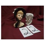 2 VINTAGE LADIES HEAD VASES