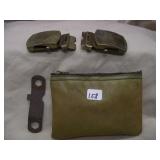 BRASS BELT BUCKLES, WRENCH, POUCH