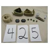 BOY SCOUT BELTS, TIE HOLDERS, KNIFE W/FORK, SPOON