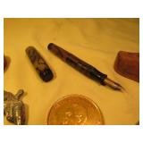 EARLY 14K GOLD TIP FOUNTAIN PEN,CLOCK KEYS,
