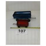 SMALL RED ERTL WAGON & BLUE METAL WAGON