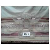 GLASSWARE - 2 LG BOWLS, 2 DIVIDED PLATES, 6 CUPS,