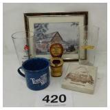MISC ITEMS - METAL MUG, GLASSES, PAPER WEIGHT,