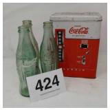 COCA COLA TIN AND BOTTLES