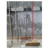 RAKES, HOE, BROOM