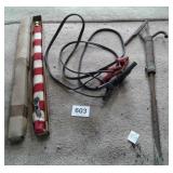 JUMPER CABLES, AMERICAN FLAG AND POLE, OIL PUMP