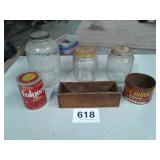 CHEESE BOX, COFFEE CANS, JARS