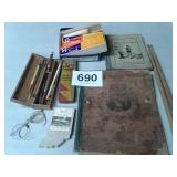 VTG PENCILS, SCHOOL ATLAS, BOOKS AND DRUM STICKS