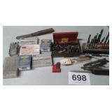 LOT OF MISC TOOLS - DRILL BITS, STAPLES, ETC