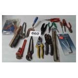 RIDGID PIPE WRENCH, SNIPS, SCREWDRIVERS, ETC