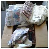 LARGE BOX OF TOWELS, SHEETS AND HEATING PAD