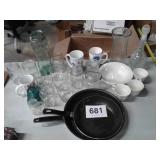 SKILLETS, MUGS, BOWLS, COFFEE CUPS, JARS, ETC