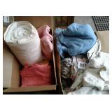 LG BOX OF SHEETS AND BLANKETS