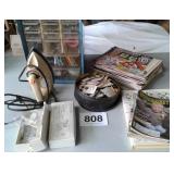 LOT OF SEWING ITEMS, IRON,  QUILTING MAGAZINES,