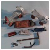 SKATES, STAMPS, BRASS HAMMER