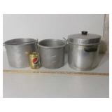 2 aluminum pans and aluminum sterilizer