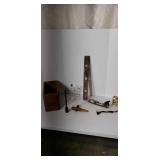 Old wood spicket for keg,  wood level, and more.