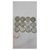 13   Franklin silver half dollars