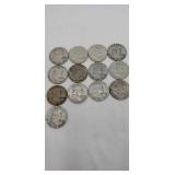 13  Franklin silver half dollars