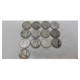 13  Franklin silver half dollars