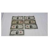 7 red seal 2 dollar bills 1920s 1950s