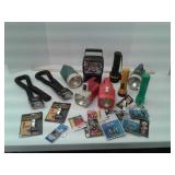 LOT OF FLASHLIGHTS WITH EXTRA BULBS AND