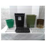4 waste baskets and DISH drainers