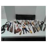 TOOL RACK and miscellaneous sized SCREWDRIVERS