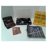 DRILL BIT SET, SCREW organizer and screws, WRENCH